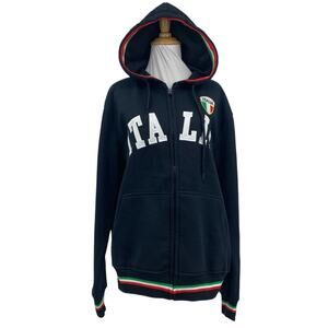 Italia Sweatshirt Womens L Large Navy Flag Fleece Lined Streetwear Zip Up Hooded